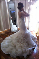 Elegant Sweetheart Mermaid Wedding Dresses Ruffles Floral Beaded Bridal Gowns BO2676