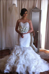 Elegant Sweetheart Mermaid Wedding Dresses Ruffles Floral Beaded Bridal Gowns BO2676