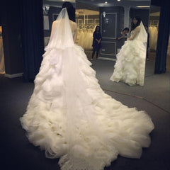 Elegant Sweetheart Ruffles Wedding Dress with Beadings Latest Court Train Bridal Gown