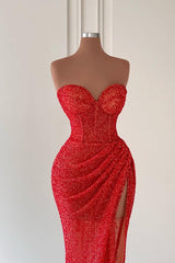 Elegant Sweetheart Sleeveless Mermaid Prom Dresses with Split
