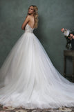 Elegant Sweetheart Tulle Bridal Gown with Beadings Lace Open Back Wedding Dress