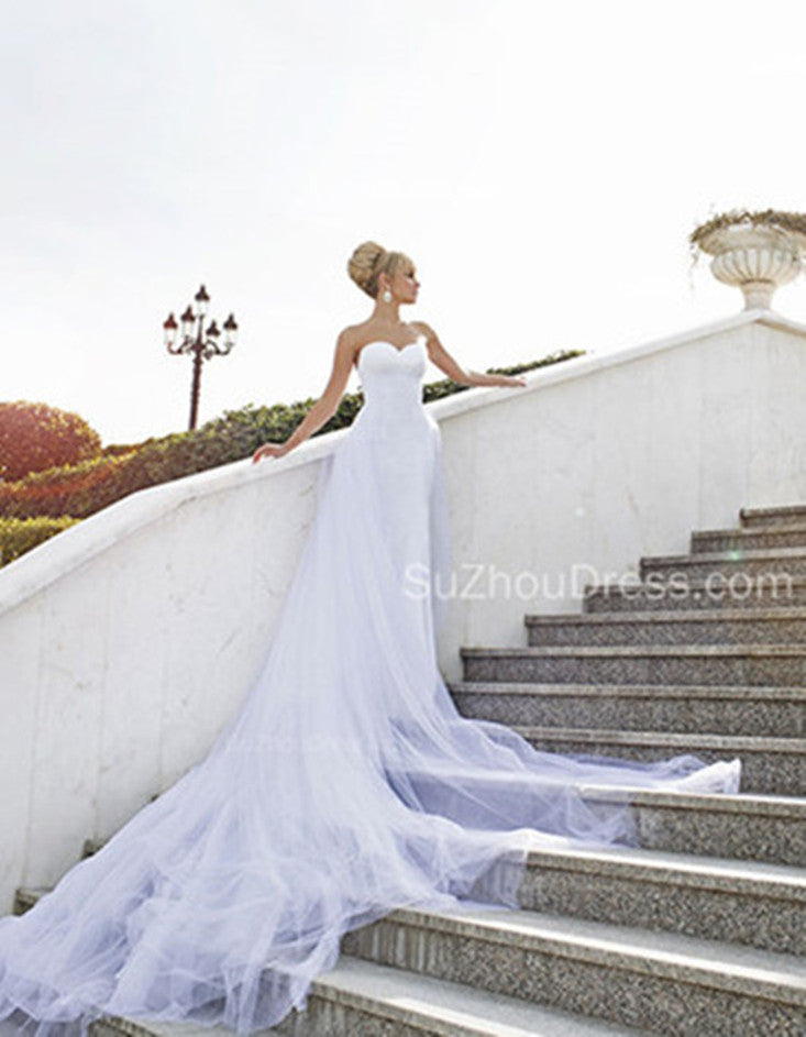 Elegant Sweetheart Tulle Wedding Dresses White A-Line Court Train Bridal Gowns