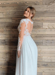 Elegant Tulle See-Through Lace Beach Wedding Dresses With Long Sleeves