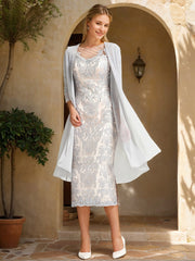 Elegant Two Piece Sheath Dress with Lace Appliques and Beadings for the Mother of the Bride or Groom