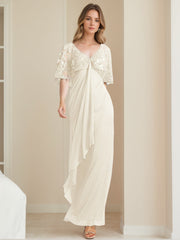 Elegant V Neck A Line Mother of the Bride Dress with Appliques Ankle Length