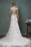 Elegant V-Neck Lace Bridal Gown Short Sleeve Custom Made Wedding Dress