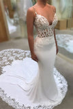 Elegant V-Neck Lace Mermaid Wedding Dress Long Spaghetti-Straps Bridal Gowns
