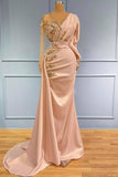 Elegant V-Neck Long Sleeves Mermaid Prom Dress with Gold Sequins Appliques