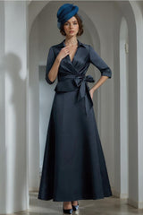 Elegant V Neck Satin A Line Mother of the Bride Ankle Length Dress