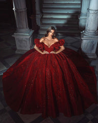 Elegant V-Neck Sleeveless Off-The-Shoulder Sequined Bridal Dress with Ruffles