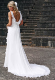 Elegant V-neck Chiffon Wedding Dress Summer Beach Ruffles Sleeveless Bridal Dresses