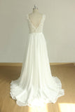 Elegant V-neck Sleeveless Lace Wedding Dress | White A-line Chiffon Bridal Gown