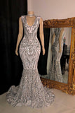 Elegant V-neck Sleeveless Mermaid Prom Dress With Applique