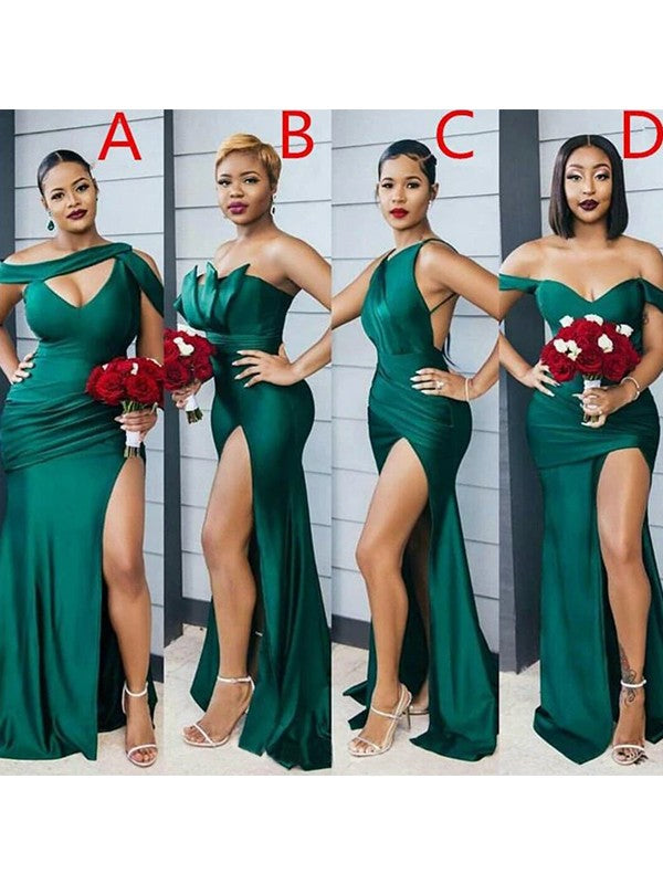 Elegant Vintage Off-the-Shoulder Elastic Ruched Sleeveless Bridesmaid Dresses