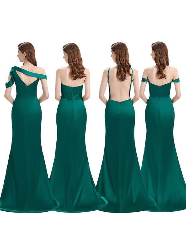 Elegant Vintage Off-the-Shoulder Elastic Ruched Sleeveless Bridesmaid Dresses