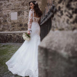 Elegant White Lace Mermaid Bridal Dress with Lace Appliques