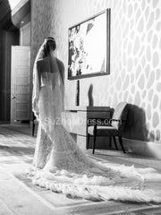 Elegant White Lace Sweetheart Bridal Gown Latest Court Train Tulle Plus Size Wedding Dresses