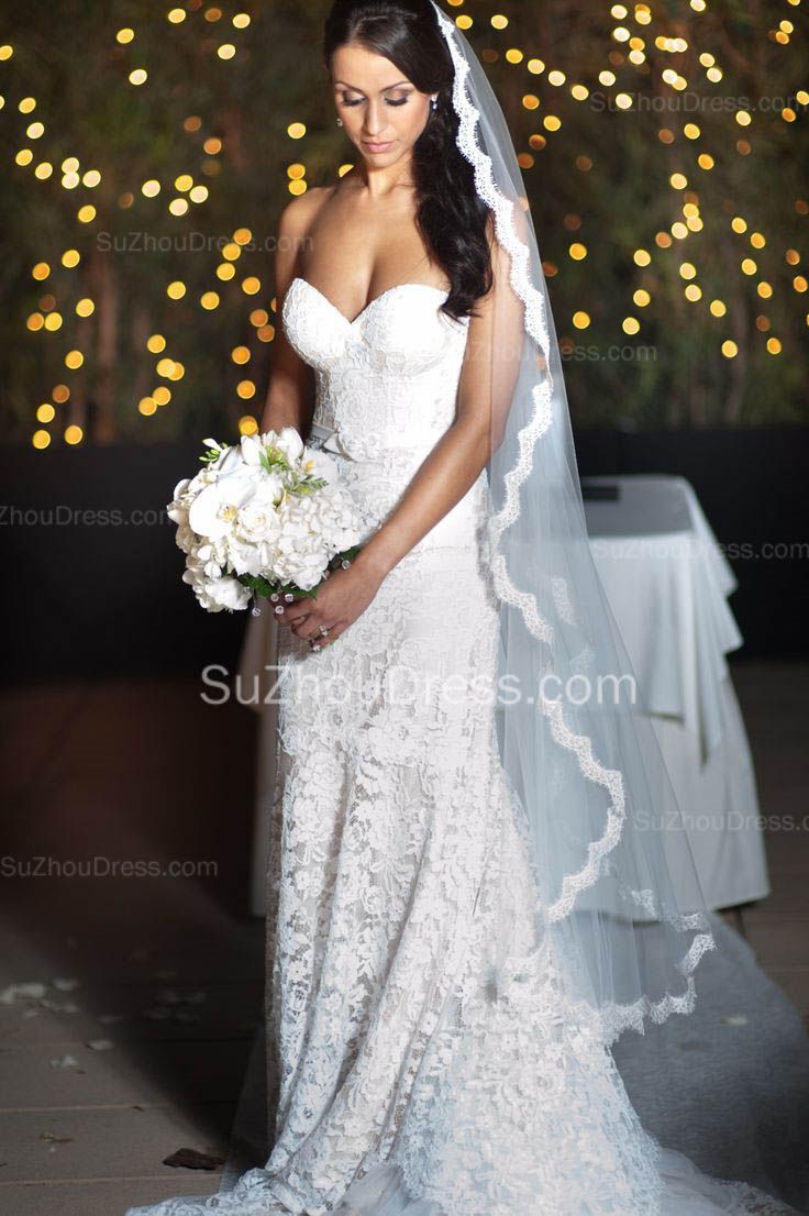 Elegant White Lace Sweetheart Bridal Gown Latest Court Train Tulle Plus Size Wedding Dresses