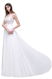 Elegant White Sheer Lace Chiffon Beach Wedding Dress On Sale