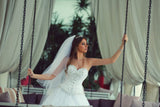 Elegant White Sweetheart Crystal Wedding Dress with Beadings Formal Puffy Floor Length Bridal Gowns