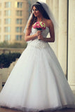 Elegant White Sweetheart Crystal Wedding Dress with Beadings Formal Puffy Floor Length Bridal Gowns