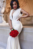 Elegant White V-Neck Sleeveless Floor-Length Prom Dresses | Mermaid Evening Gown On Sale