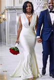 Elegant White V-Neck Sleeveless Floor-Length Prom Dresses | Mermaid  Evening Gown On Sale