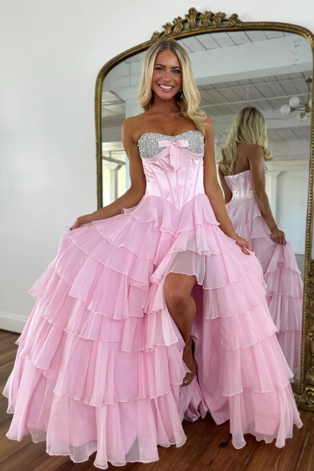 A Line Sweetheart Yellow Corset Prom Dress With Beading Ruffles Formal Evening Gown