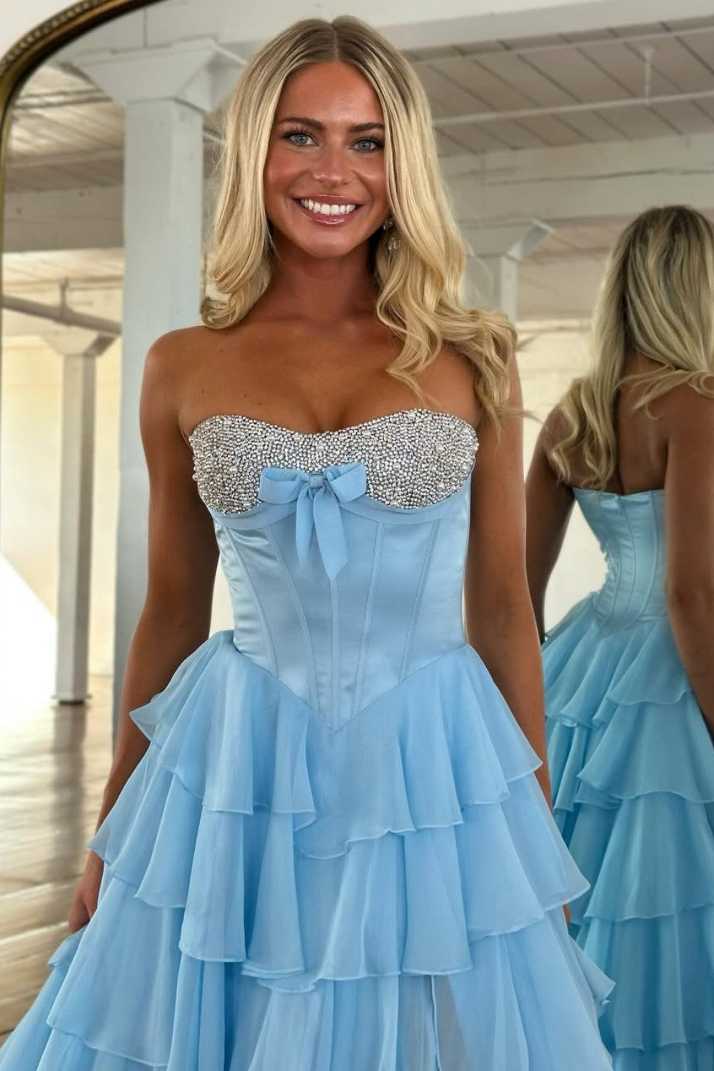 A Line Sweetheart Yellow Corset Prom Dress With Beading Ruffles Formal Evening Gown