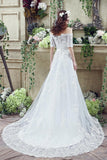 Elegent Half Sleeve Lace Wedding Dress A-Line Bowknot Lace Applique Bridal Gown CPS248