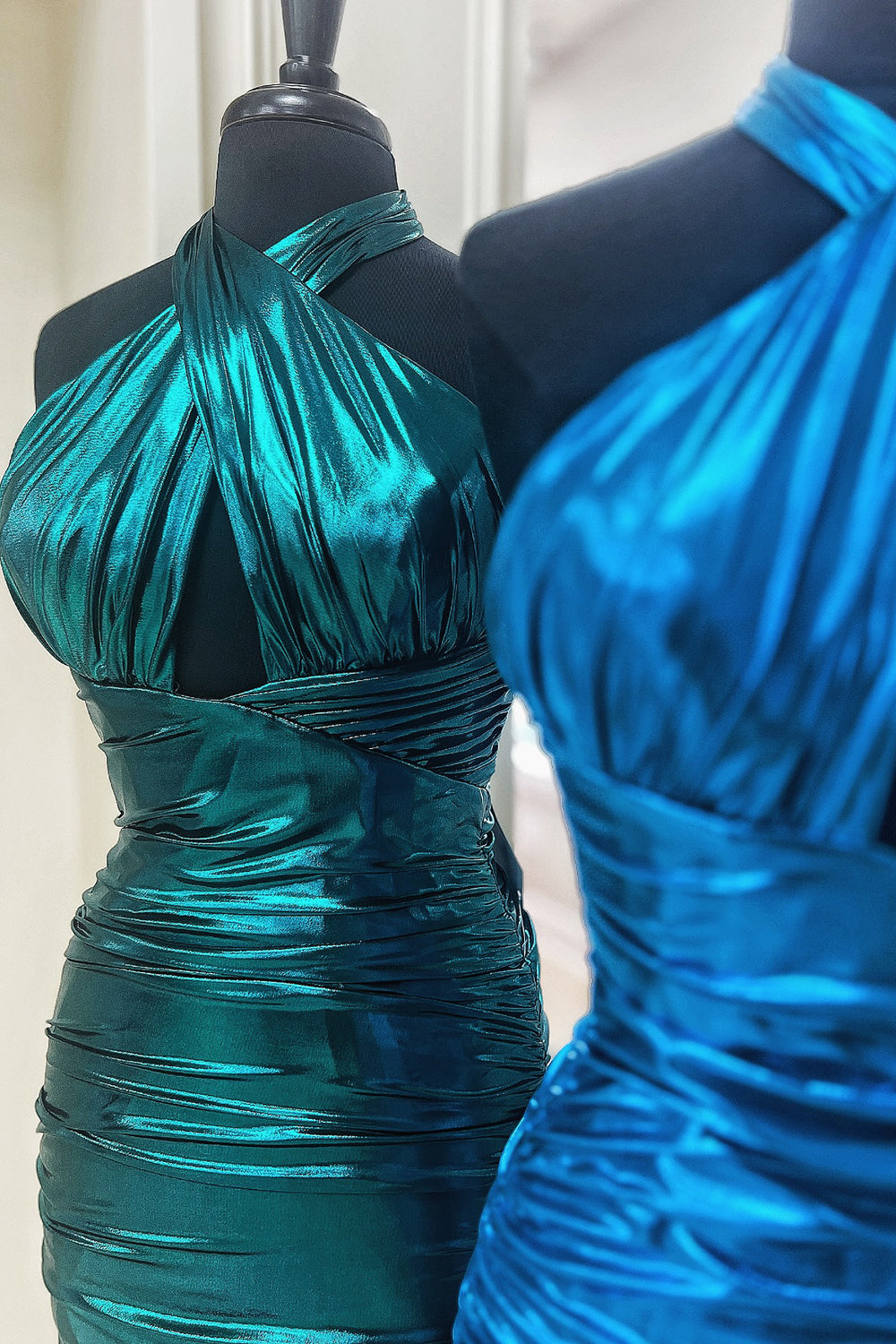 Emerald Green Homecoming Dress Cross Halter Tight Short Prom Dress Suzhoufashion