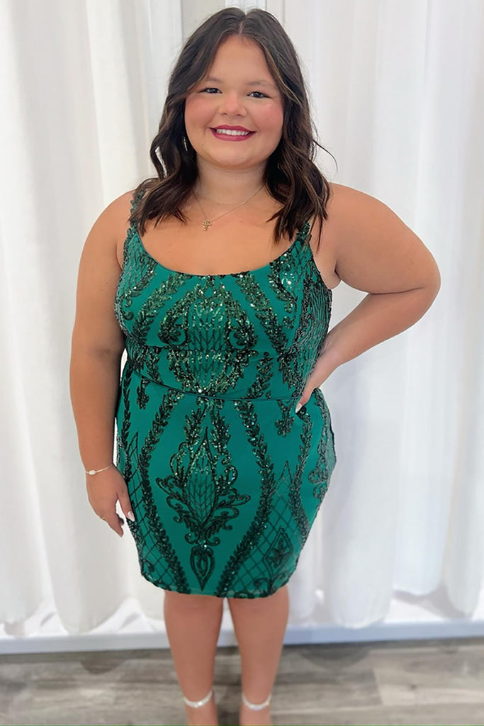 Suzhoufashion Emerald Green Homecoming Dresses Sequin Scoop Neck Short Tight  Cocktail Dresses  suzhoufashion