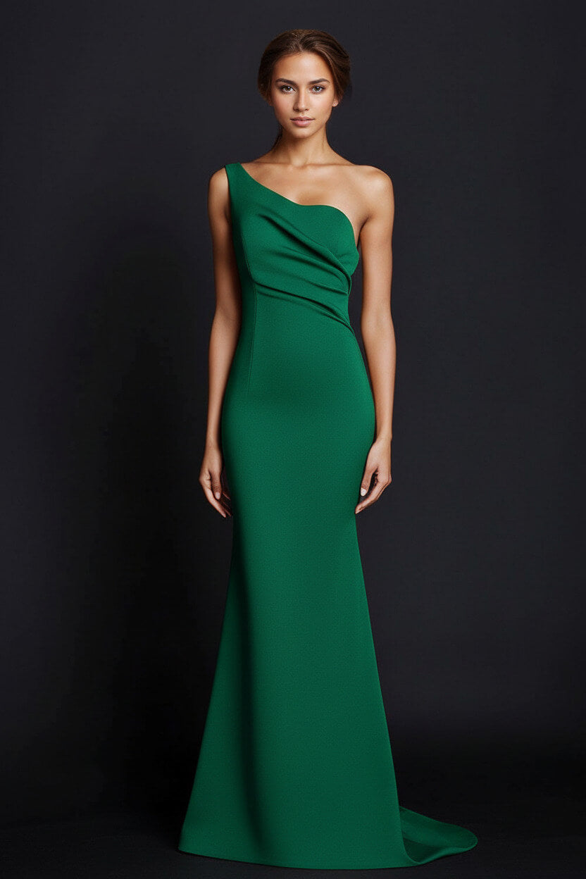 One Shoulder Khaki Wedding Guest Dress Mermaid Long Formal Dress