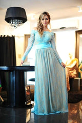 Empire Off the Shoulder Long Sleeve Prom Dress A-Line Zipper Lace Party Dresses AE0112