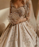 Empire V Neck Satin Lace Crystal Ruffles Ball Gown Wedding Dresses