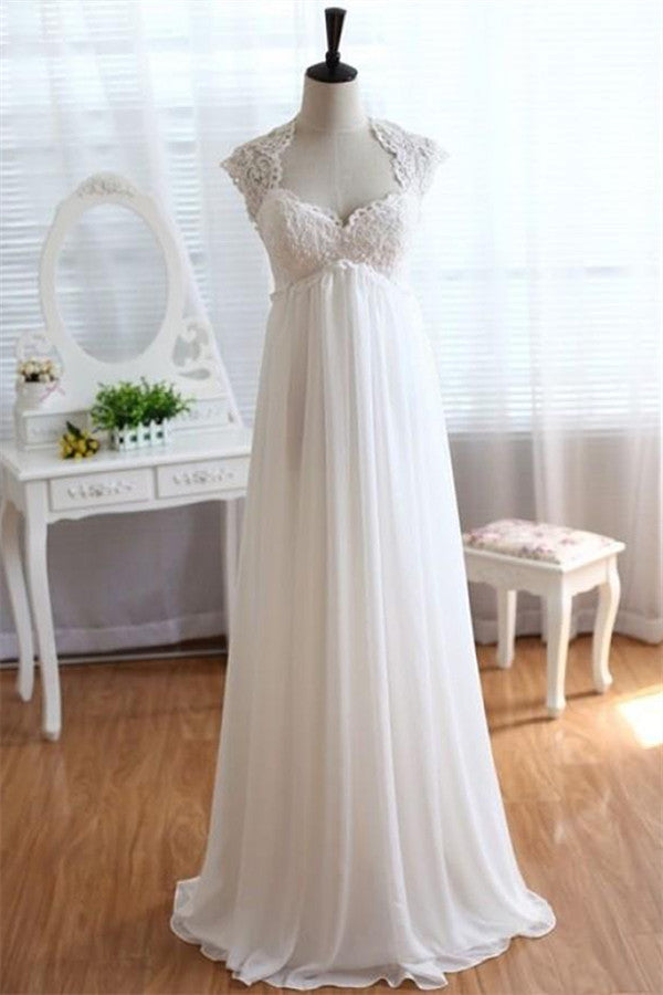 Empire Waist Beach Wedding Dress Lace Chiffon Summer Beach Bride Dresses