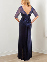 Evening Dress with Half Sleeves in A Line and Lace Long