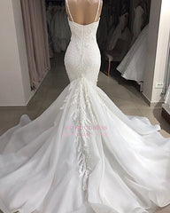 Excellent Sweetheart Spaghetti-Straps Sleeveless Appliques Mermaid Wedding Dresses