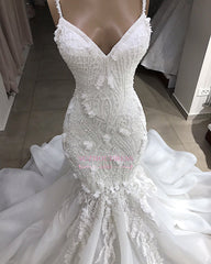 Excellent Sweetheart Spaghetti-Straps Sleeveless Appliques Mermaid Wedding Dresses