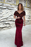 Exquisite Sequins V-neck Short Sleeve Floor-length Prom Dresses