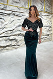 Exquisite Sequins V-neck Short Sleeve Floor-length Prom Dresses
