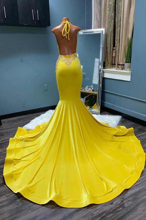 Eye-catching Sleeveless Halter Backless Mermaid Prom Dress