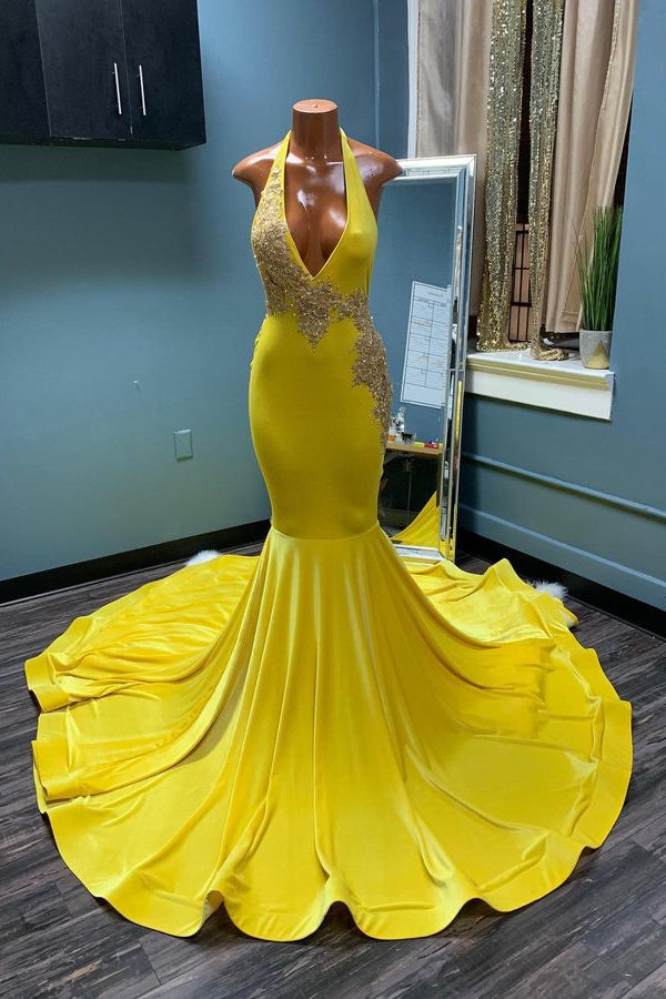 Eye-catching Sleeveless Halter Backless Mermaid Prom Dress