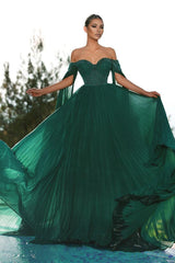 Fabulous Dark Green Off-the-shoulder Sequins Evening Dresses