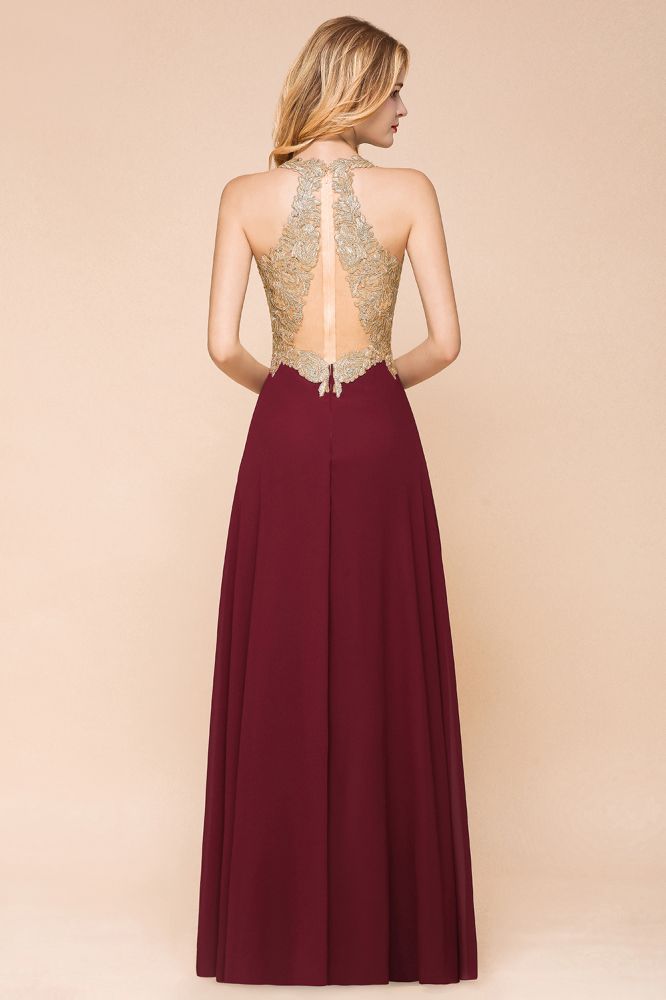 Fabulous Gold Appliques Party Dress Chiffon Lace Prom Long Ball Gown suzhoufashion Fabulous Gold Appliques Party Dress Chiffon Lace Prom Long Ball Gown suzhoufashion