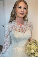 Fabulous Long Long Lace Bridal Dress With Long Sleevess