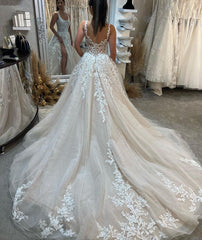 Fabulous Long Sleeveless Lace Bridal Dress With Split