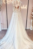Fabulous Long V-Neck Sleeveless Lace Backless Bridal Dress