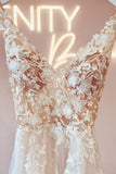 Fabulous Long V-Neck Sleeveless Lace Backless Bridal Dress