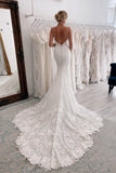 Fabulous Long White V-neck Mermaid Lace Bridal Gowns
